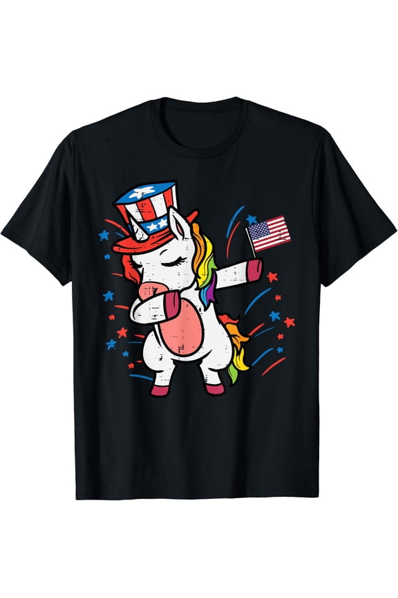 Unicorn Dab Us America Memorial Day 4Th Of July T-Shirt