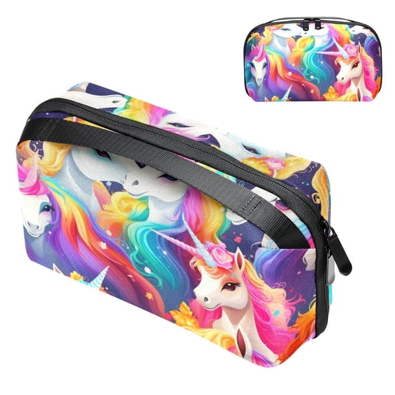 Unicorn Digital Bag Oxford Cloth Waterproof Travel Organizer Charger Pouch Cell Phone Charger Station Computer Cord Organizer 5.9x9.44x3.14 in