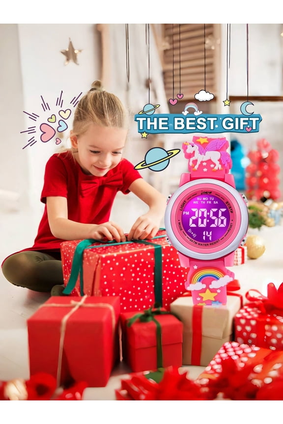 Unicorn Digital Kids Watch With 7-Color Light & 30M Waterproof - Multi-Function Party Favors For Kids, Gifts For Girls & Boys