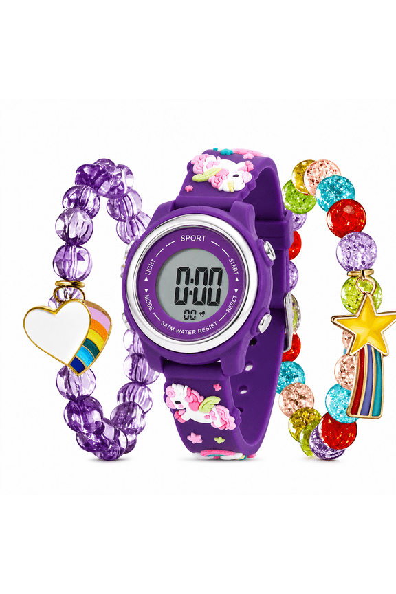 Unicorn Digital Watch and Unicorn Bracelet(3 Pieces) Luminous Watch with Alarm Stopwatch Unicorn Easter Birthday Gift