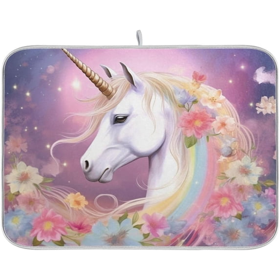 Unicorn Dish Drying Mat, Absorbent Microfiber Pad Protector For Kitchen Counter Top Mat Dish Drainboard 18x24in