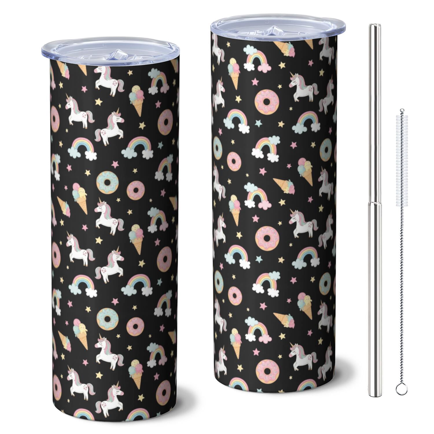 Straw Friend Unicorn and Donut Black Pattern 20oz Skinny Tumbler 1 Pack, Outdoor ...