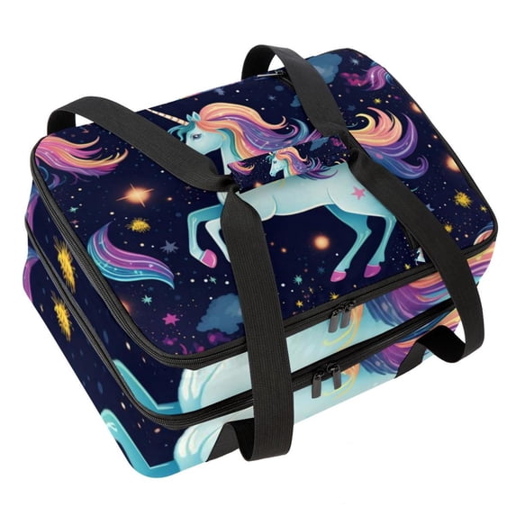 Unicorn Double Layered Insulated Lunch Bag with Two Compartments, Large Capacity, Handheld Portable Lunch Bag for Refrigerated Meals - 7.1x11.4x16.1 Inches
