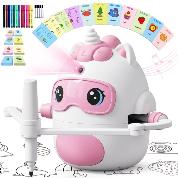 Hoarosall Unicorn Drawing Robot for Kids with 150 Educational Cards, Smart Learning Toys Voice Interactive Partner Montessori Painting Toy for Girls Ages 3-8