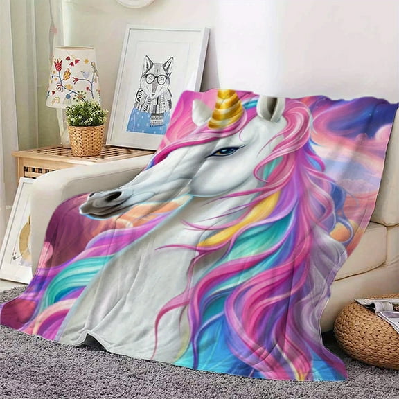 Unicorn Dream Rainbow Journey Plush - Ultra Soft Microfiber Flannel Throw Blanket, Vibrant Colorful Design, Perfect for Couch & Bed, All-Season Use, Machine Washable