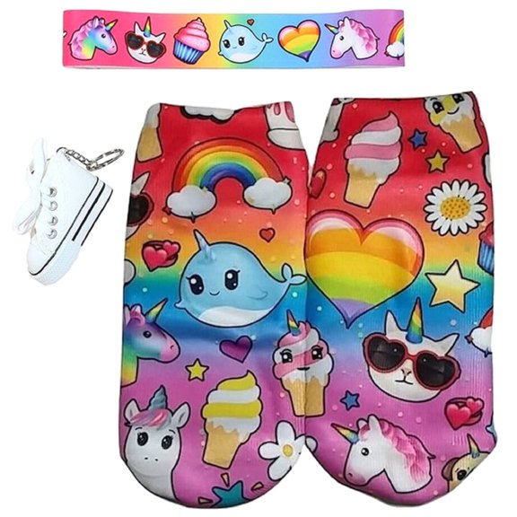 Unicorn Dreams Big Girls Socks / Matchie Headband / Keychain (9-11)