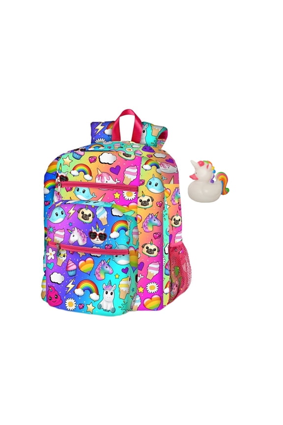 Unicorn Dreams Large Backpack & Unicorn Rubber Ducky Bundle Set, School Backpack