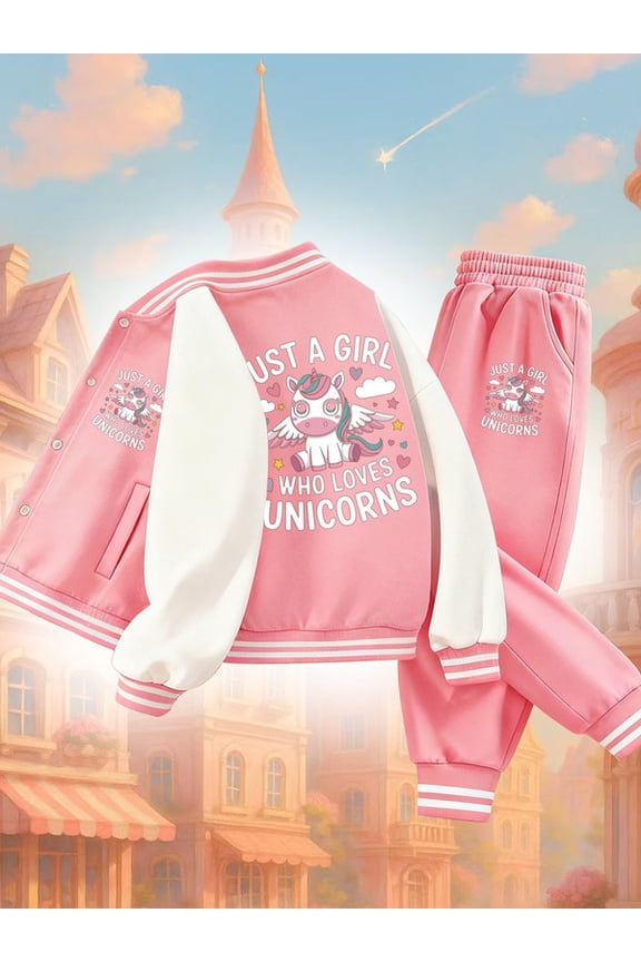 Unicorn Dreams Varsity Jacket set funny girl pink regular fit Ideal for School & Sports Outdoor Activities, Perfect for Outdoor Perfect for Outdoor Sportswear cute name beige vintage 3 to 10 years