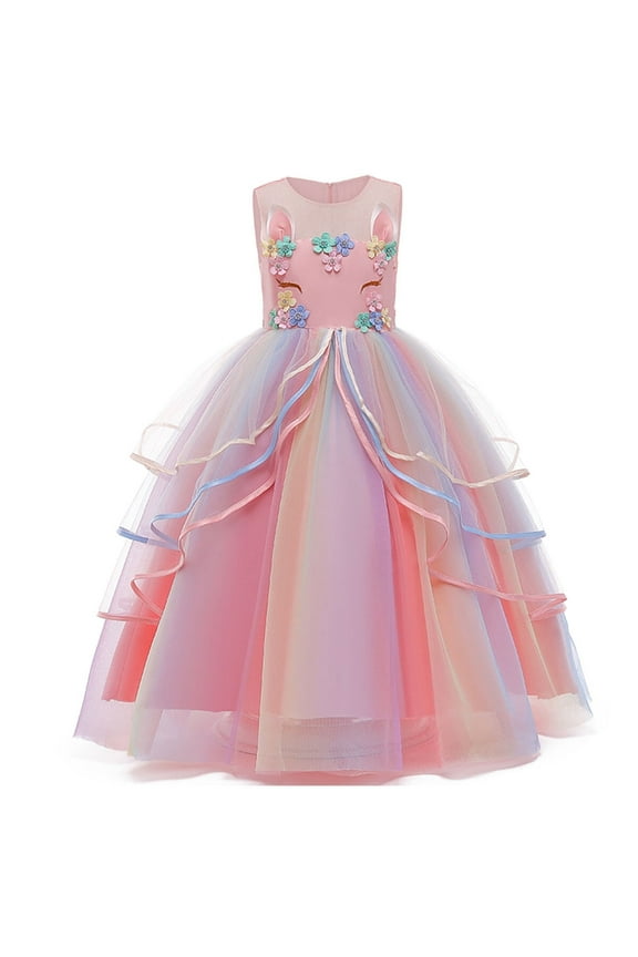 Unicorn Dress for Girls Unicorn Costume Pageant Princess Dress Party Birthday Christmas Long Gown with Accessories