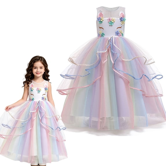 Unicorn Dress for Girls Unicorn Costume Pageant Princess Dress Party Birthday Christmas Long Gown with Accessories