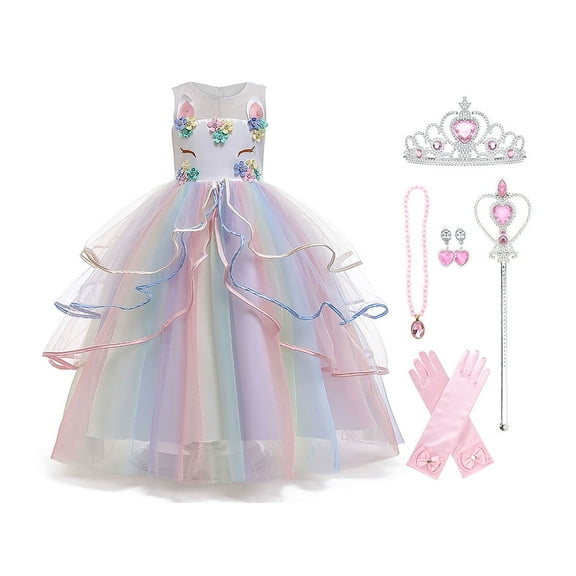 Unicorn Dress for Girls Unicorn Costume Pageant Princess Dress Party Birthday Christmas Long Gown with Accessories