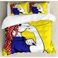 thumbnail image 1 of Unicorn Duvet Cover Set Queen Size, Feminist Unicorn with Famous Gesture on Polka Dots Setting Strength Humor Image Artwork, Decorative 3 Piece Bedding Set with 2 Pillow Shams, Multi, by Ambesonne, 1 of 3