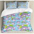 thumbnail image 1 of Unicorn Duvet Cover Set Queen Size, Repeating Pattern Mystical Ancient Beast Purity Grace Friendship Symbol Graphic Art, Decorative 3 Piece Bedding Set with 2 Pillow Shams, Multicolor, by Ambesonne, 1 of 3