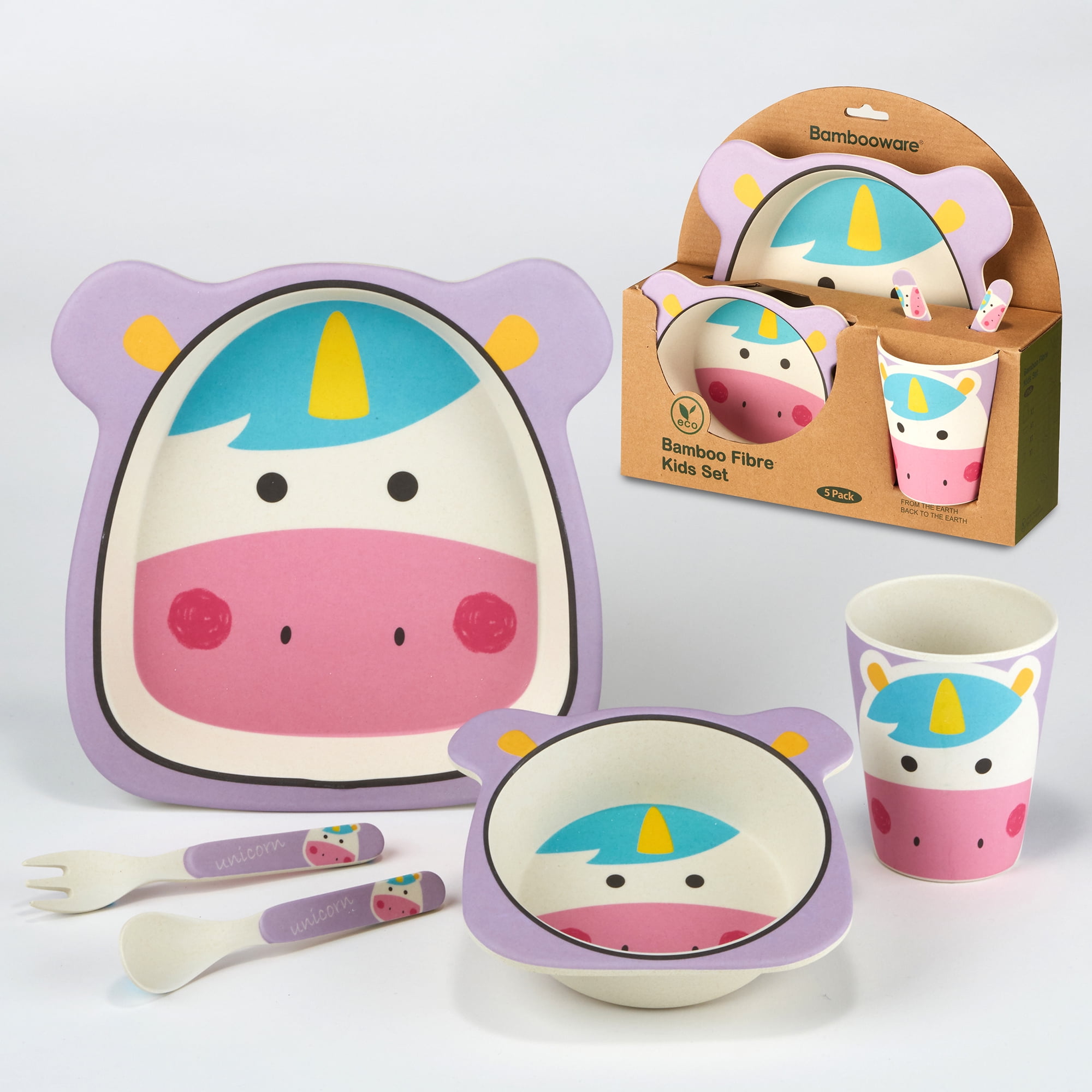 Unicorn Eco Friendly Bamboo Fiber 5pc Kids Dinnerware Set