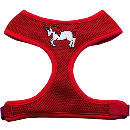 Unicorn Embroidered Soft Mesh Pet Harness Red Large
