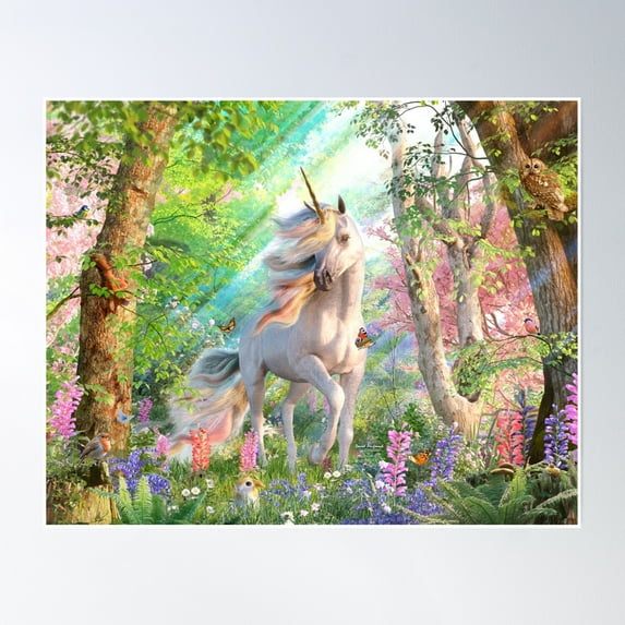 Unicorn Enchanted Forest Poster Wall Art, Modern Wall Decor, 12x18 UNFRAMED