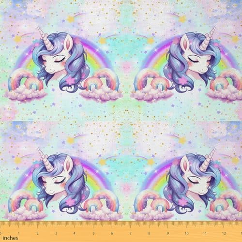 Unicorn Fabric by The Yard 3 Yards Cute Unicorn Upholstery Fabric for Chairs Pastel Rainbow Decorative Waterproof Outdoor Fabric Boho Rainbow DIY Reupholstery Fabric for Sofa Couch$$Art & Craft