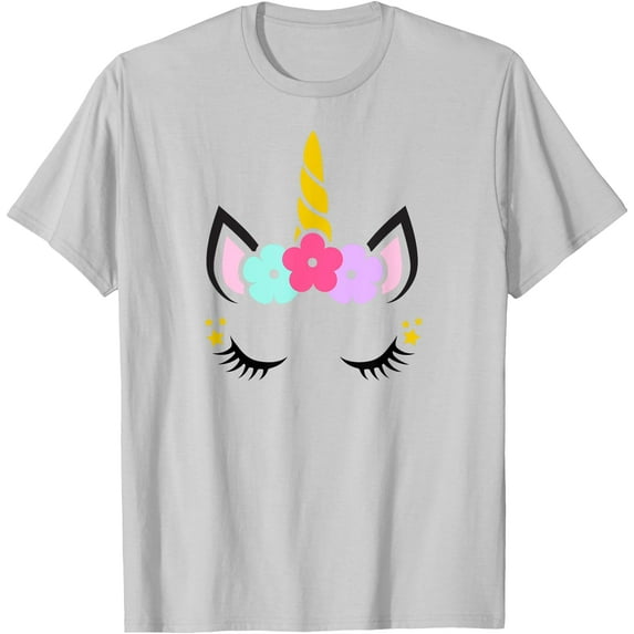 Unicorn Face Birthday Mythical Creature Unisex T-Shirt for Men Women Kids Toddler,Ice Grey Color,Size 2XL