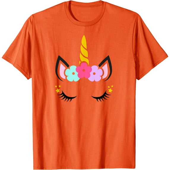 Unicorn Face Birthday Mythical Creature Unisex T-Shirt for Men Women Kids Toddler,Orange Color,Size YXS
