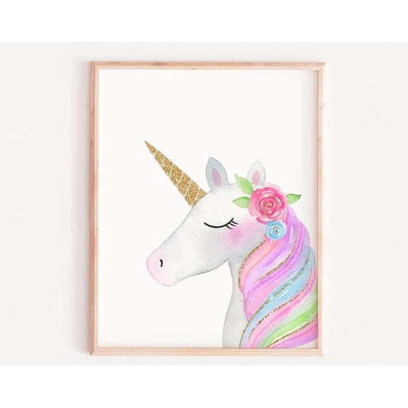 Unicorn Face Print Girl Wall Print Gold Glitter Unicorn Unicorn Nursery Print Unicorn Wall Art Nursery Unicorn Girl Artwork Wall Art Modern Wall Decor Art
