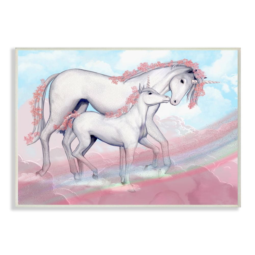 Unicorn Family Pink Rainbow Fantasy Animal Kids Design Oversized Wall Plaque Art by Ziwei Li