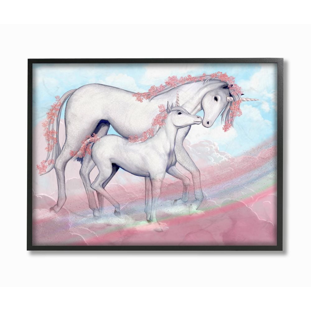 Unicorn Family Pink Rainbow Fantasy Animal Kids Design XXL Framed Giclee Texturized Art by Ziwei Li