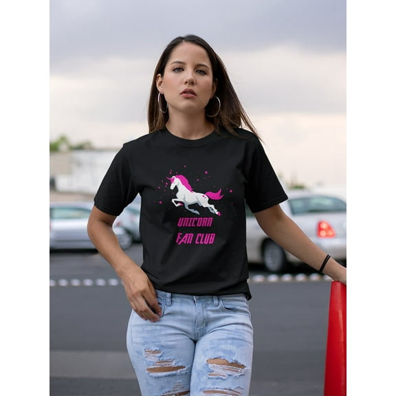 Unicorn Fan Club Graphic Women Black T-Shirt, Female x-Large