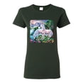 thumbnail image 1 of Unicorn Fanstasy Island Castle Animal Lover Female Graphic T-Shirt, Forest Green, Small, 1 of 3
