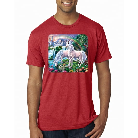 Unicorn Fanstasy Island Castle Animal Lover Male Premium Tri Blend T-Shirt, Vintage Red, X-Large