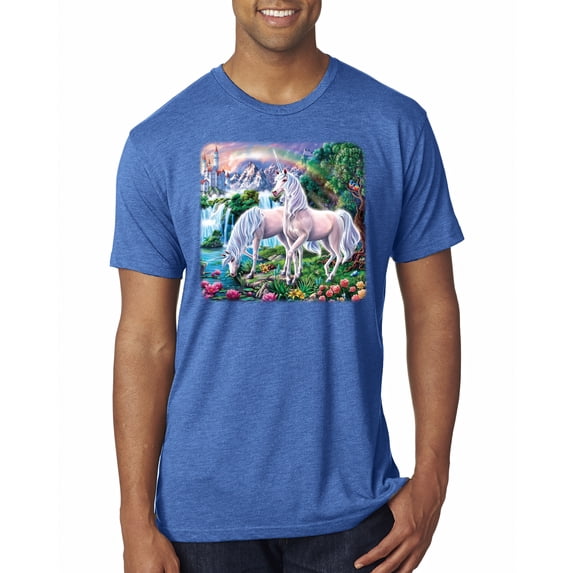 Unicorn Fanstasy Island Castle Animal Lover Male Premium Tri Blend T-Shirt, Vintage Royal, X-Large