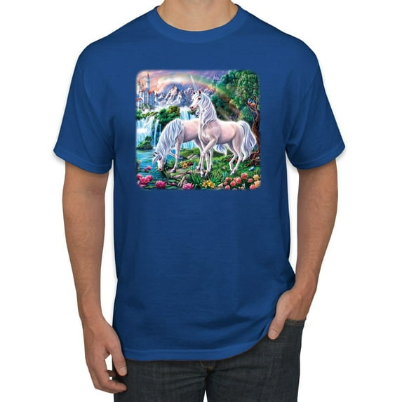 Unicorn Fanstasy Island Castle Animal Lover Men's Graphic T-Shirt, Royal, X-Large