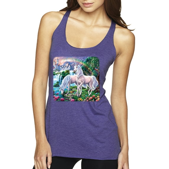 Unicorn Fanstasy Island Castle Animal Lover Tri-Blend Racerback Tank Top, Purple Rush, Medium