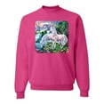 thumbnail image 1 of Unicorn Fanstasy Island Castle Animal Lover Unisex Crewneck Graphic Sweatshirt, Fuschia, Medium, 1 of 3