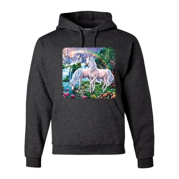 Unicorn Fanstasy Island Castle Animal Lover Unisex Graphic Hoodie Sweatshirt, Heather Black, Large