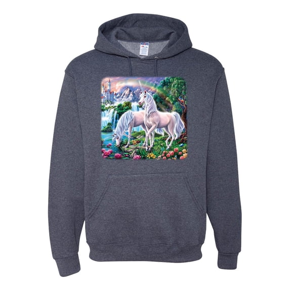 Unicorn Fanstasy Island Castle Animal Lover Unisex Graphic Hoodie Sweatshirt, Vintage Heather Navy, X-Large