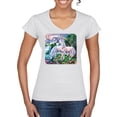 thumbnail image 1 of Unicorn Fanstasy Island Castle Animal Lover Women's Standard V-Neck Tee, White, 2XL, 1 of 3