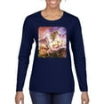 thumbnail image 1 of Unicorn Fanstasy Rainbow Castle Female Graphic Long Sleeve T-Shirt, Navy, Large, 1 of 3