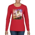 thumbnail image 1 of Unicorn Fanstasy Rainbow Castle Female Graphic Long Sleeve T-Shirt, Red, Small, 1 of 3