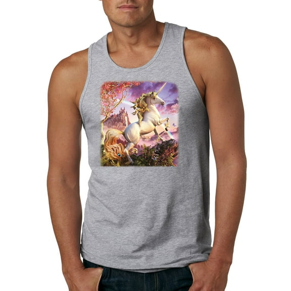 Unicorn Fanstasy Rainbow Castle Male Graphic Tank Top, Heather Grey, Medium