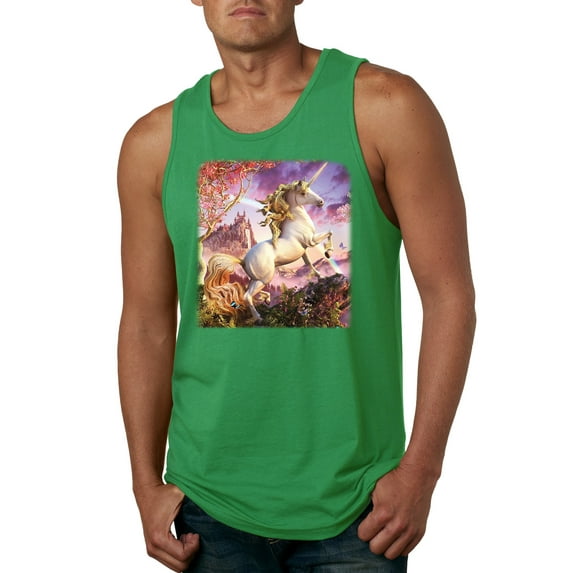 Unicorn Fanstasy Rainbow Castle Male Graphic Tank Top, Kelly, X-Large
