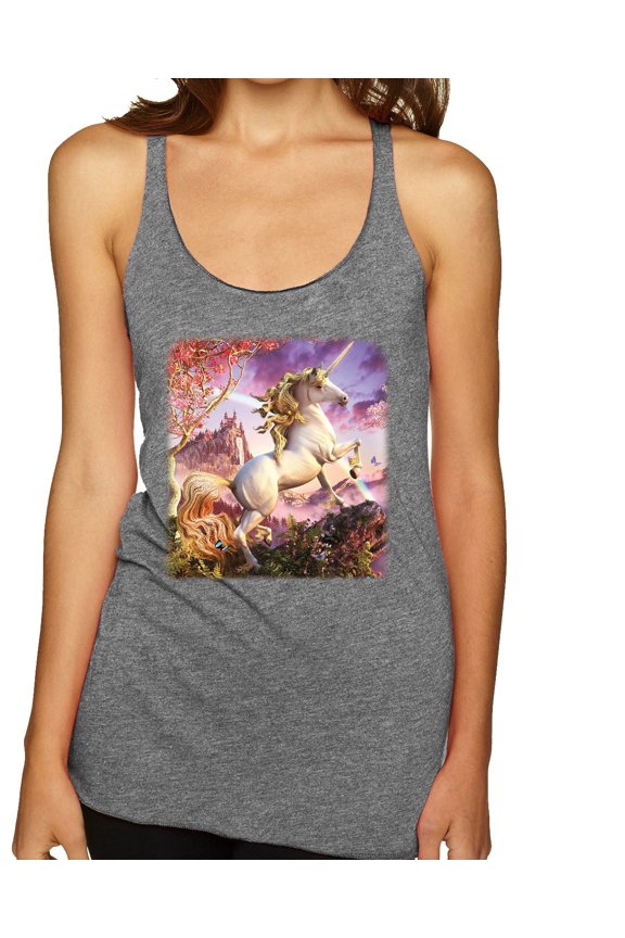 Unicorn Fanstasy Rainbow Castle Tri-Blend Racerback Tank Top, Premium Heather, Small