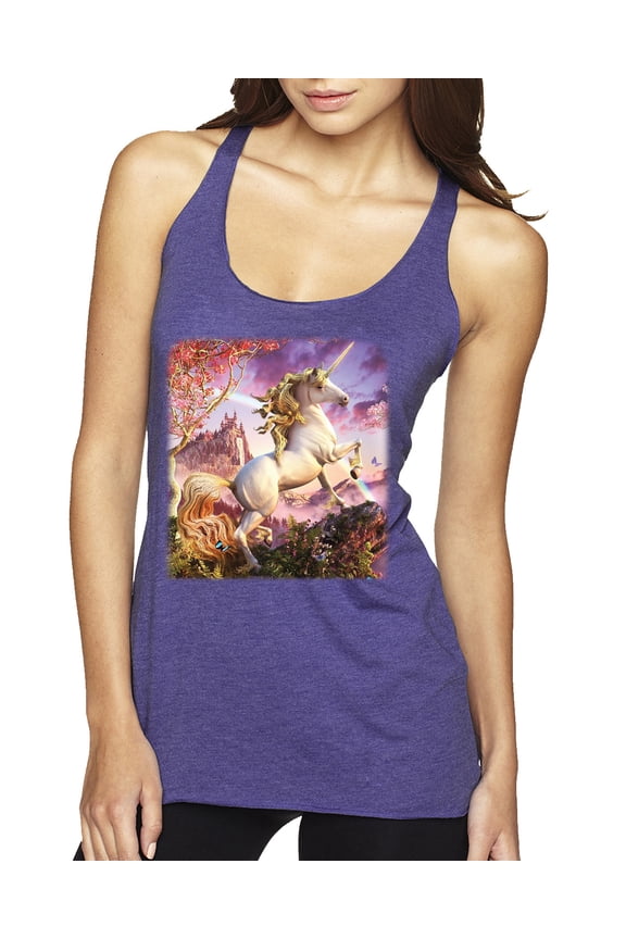 Unicorn Fanstasy Rainbow Castle Tri-Blend Racerback Tank Top, Purple Rush, Medium