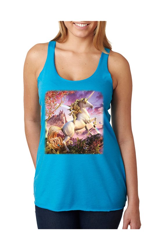 Unicorn Fanstasy Rainbow Castle Tri-Blend Racerback Tank Top, Vintage Turquoise, X-Large
