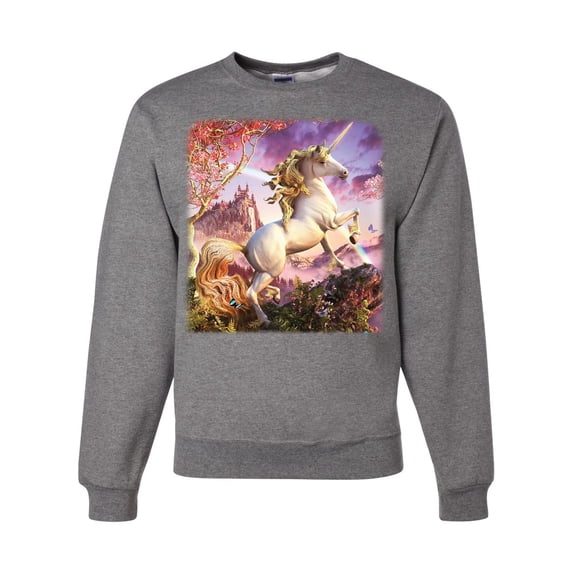 Unicorn Fanstasy Rainbow Castle Unisex Crewneck Graphic Sweatshirt, Heather Grey, Small