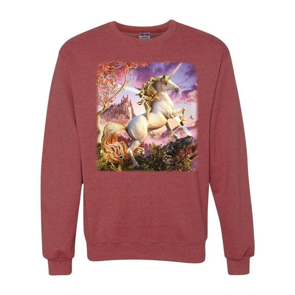 Unicorn Fanstasy Rainbow Castle Unisex Crewneck Graphic Sweatshirt, Vintage Heather Red, 3XL