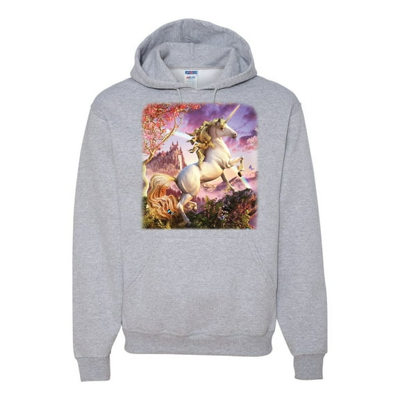 Unicorn Fanstasy Rainbow Castle Unisex Graphic Hoodie Sweatshirt, Heather Grey, Large