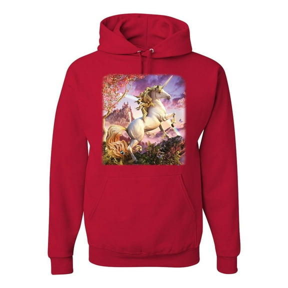 Unicorn Fanstasy Rainbow Castle Unisex Graphic Hoodie Sweatshirt, Red, 3XL