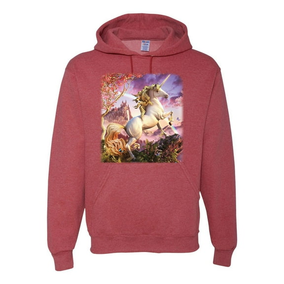 Unicorn Fanstasy Rainbow Castle Unisex Graphic Hoodie Sweatshirt, Vintage Heather Red, X-Large
