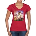 thumbnail image 1 of Unicorn Fanstasy Rainbow Castle Womenâ€™s Standard V-Neck Tee, Red, X-Large, 1 of 3