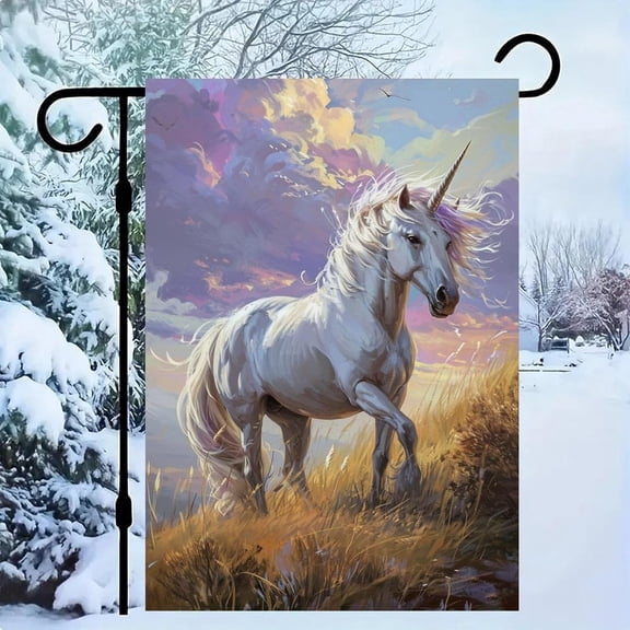 Unicorn Fantasy Landscape Garden Flag, Double Sided Outdoor Yard Decor, 12 x 18 Inch Mini Holiday Flag